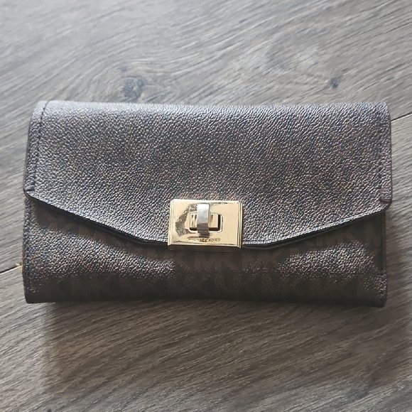 Michael Kors Handbags - Michael Kors Brown Wallet with Gold-Toned Clasp